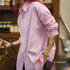 Casual Pink and White Striped Hollow Out Shirt – Women's Spring Oversized Vacation Blouse